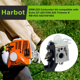 Harbot SRM 225 carburetor installed on Echo trimmer demonstrating compatibility.