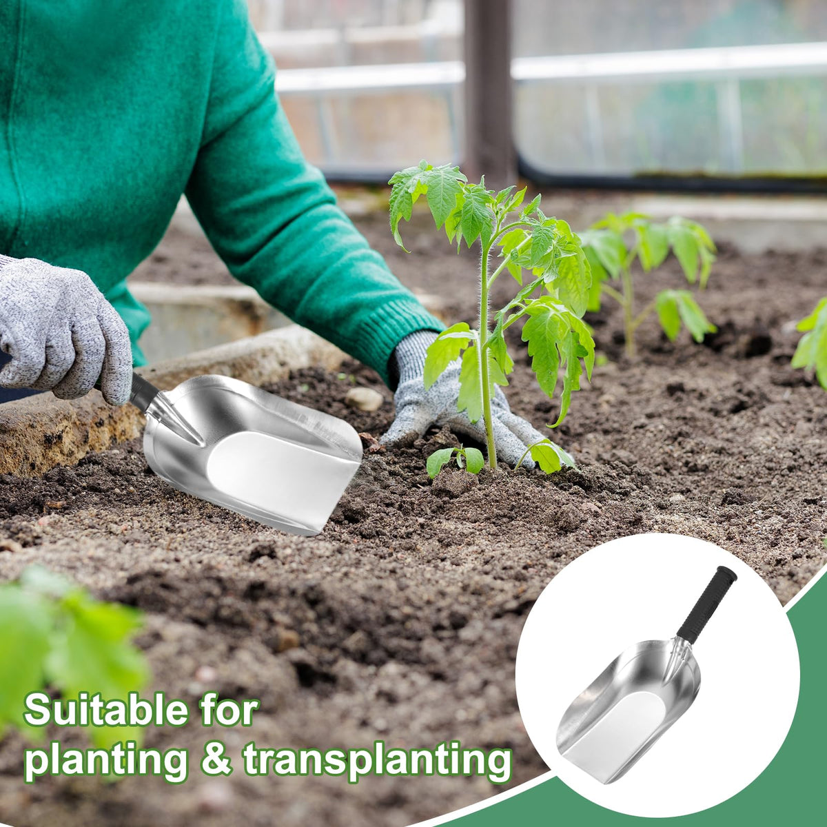 HARFINGTON shovel aids transplanting and planting in pots and beds.
