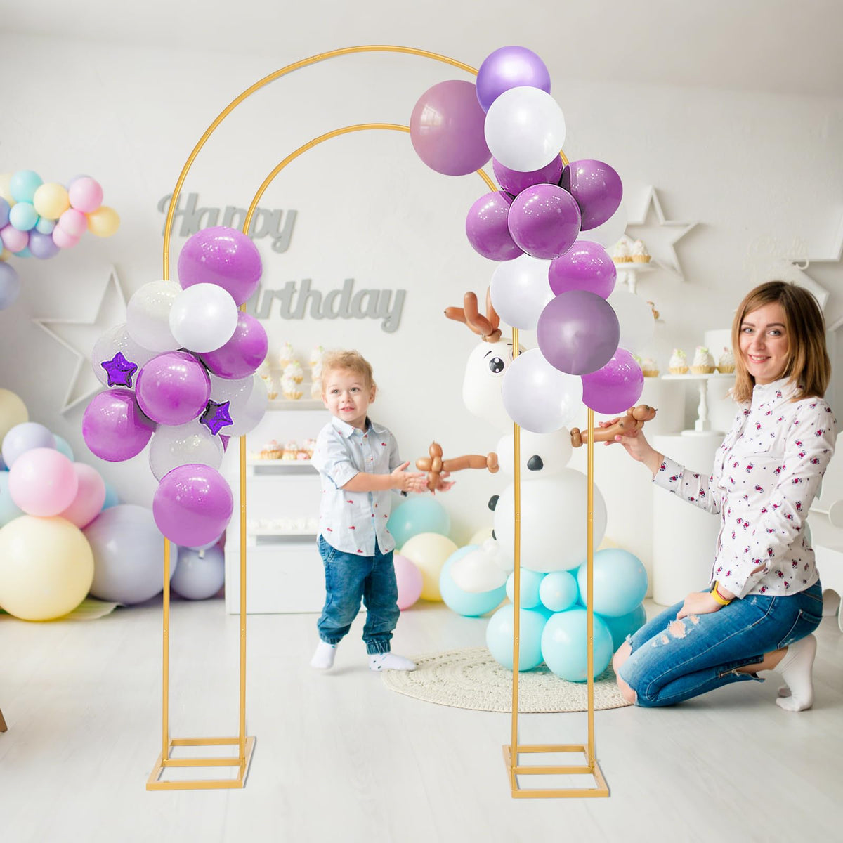 Harfirbe double arch stand with gold finish enhances garden parties and photo opportunities