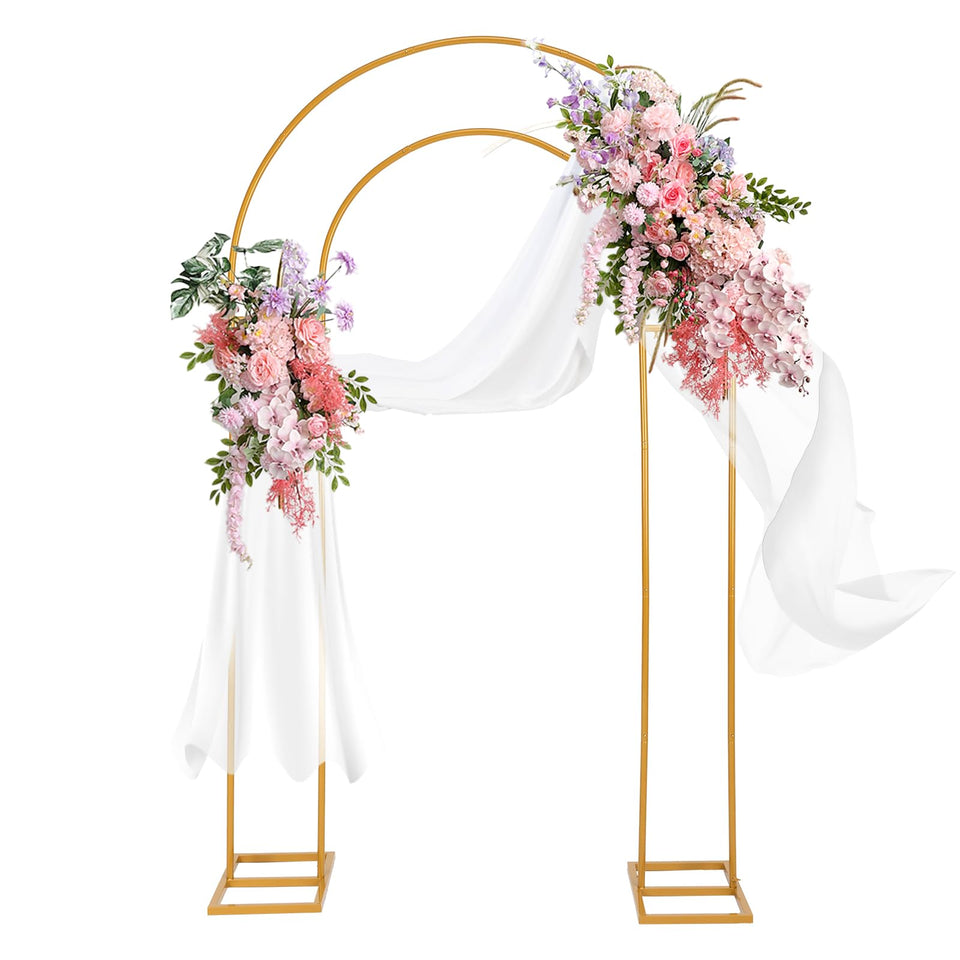 Harfirbe open arch backdrop stand in gold for dramatic indoor wedding backdrops