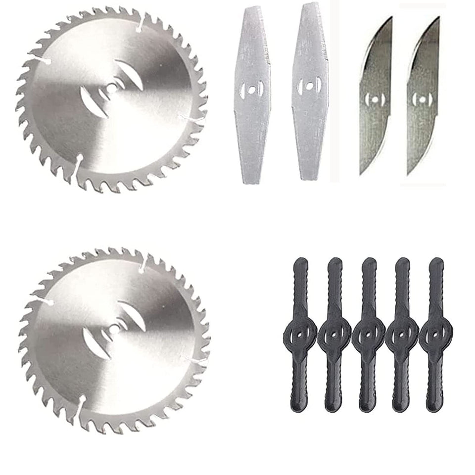 Harmkrola replacement blades packaging shows three blade types for versatile yard care