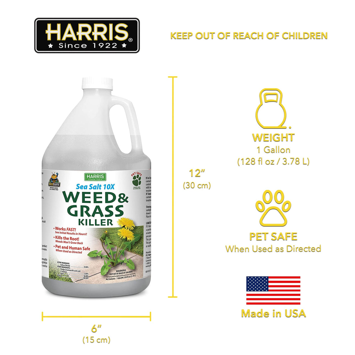 HARRIS 10X Sea Salt Weed Killer label close-up with safety directions.