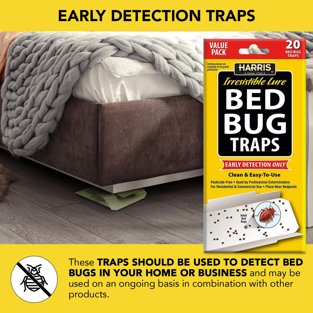HARRIS Bed Bug Traps with top tab ready for simple setup.