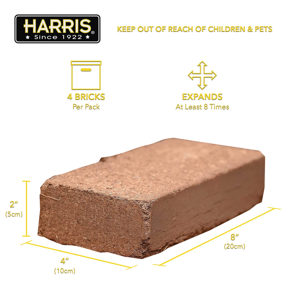 Harris Coco Coir Pith indoor-outdoor-use supports pots and garden beds.
