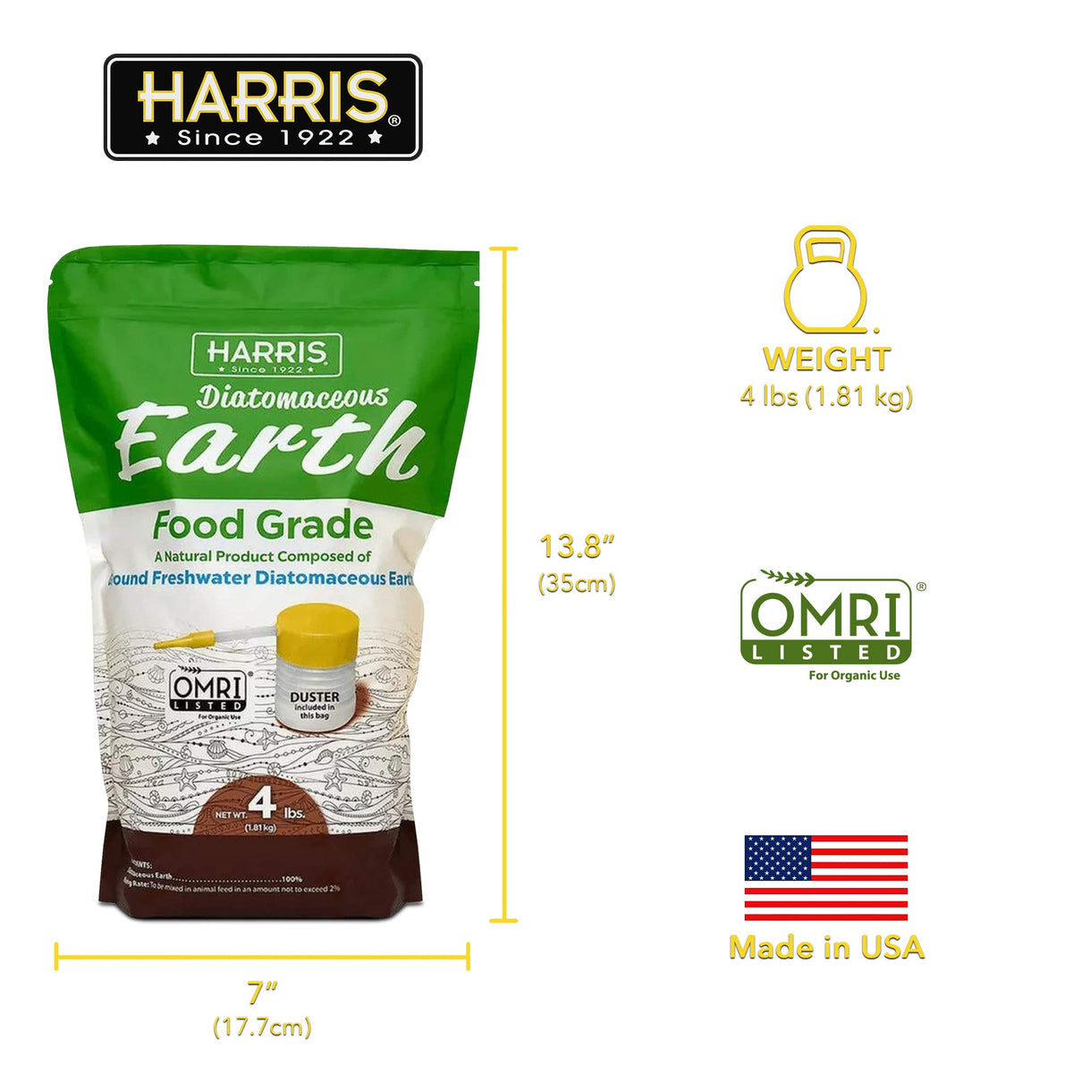 HARRIS Diatomaceous Earth for animal feed—precise powder duster use.