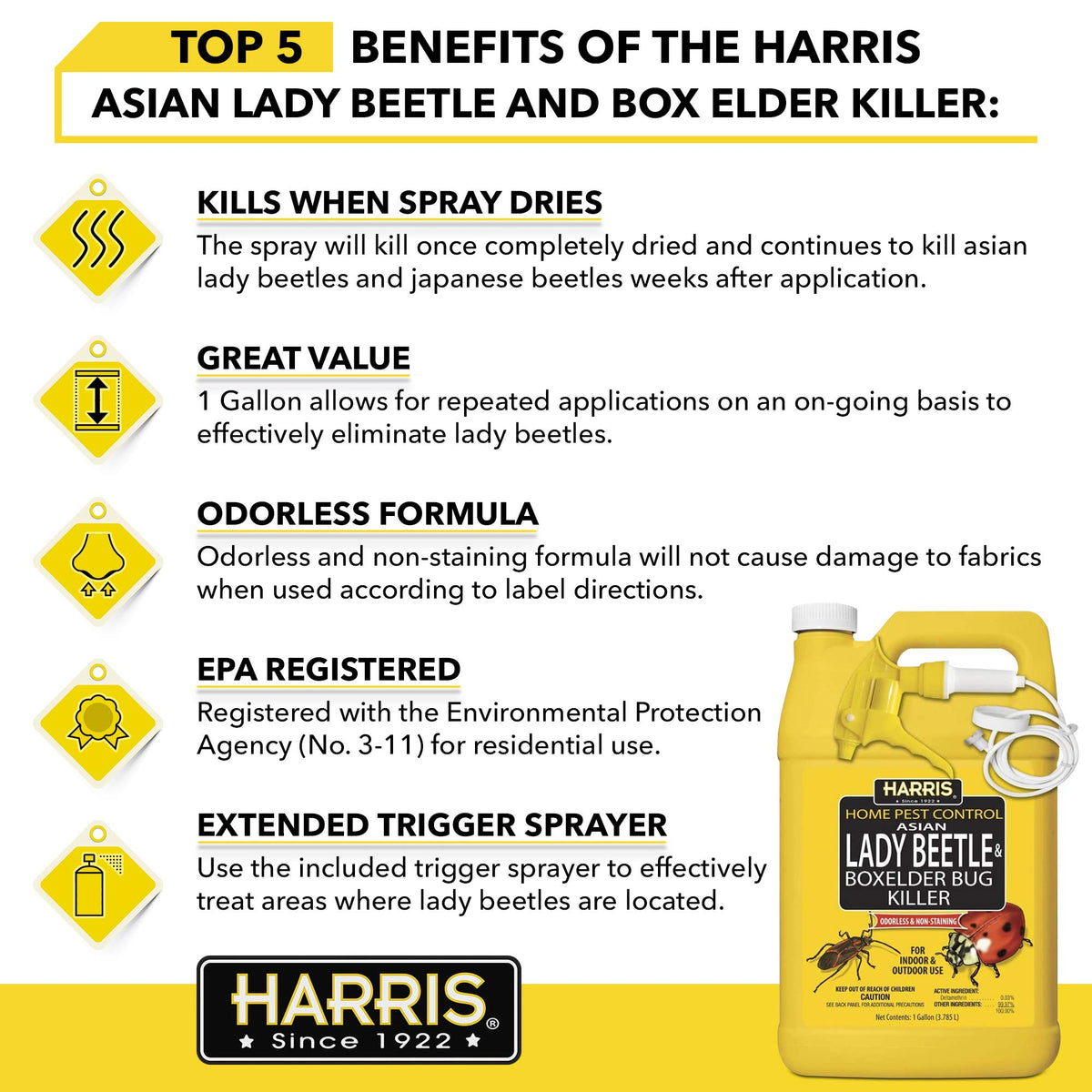 HARRIS extended trigger sprayer in use shows targeted beetle coverage.