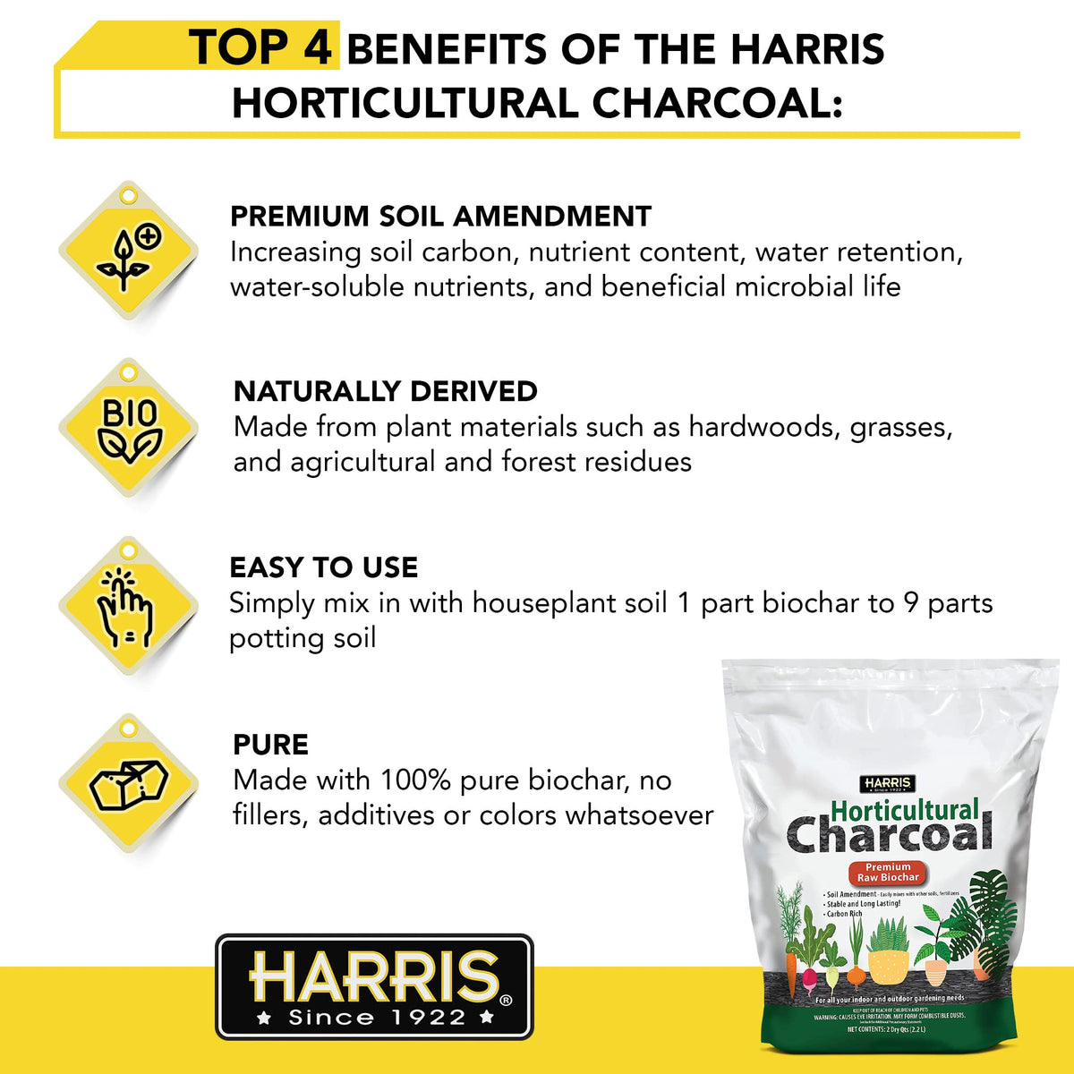 HARRIS Horticultural Charcoal used with indoor ornamentals improves root health and moisture balance.