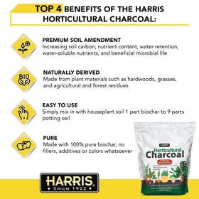 HARRIS Horticultural Charcoal used with indoor ornamentals improves root health and moisture balance.