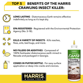 Harris indoor and outdoor use shown for versatile pest control.