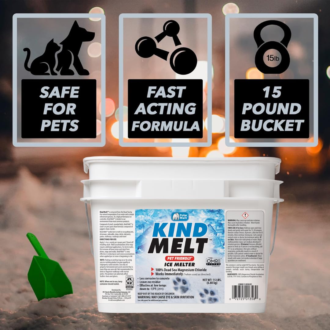 Harris Kind Melt less corrosive formula safer for concrete surfaces