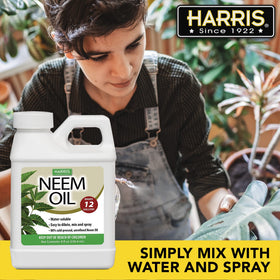 HARRIS Neem Oil label highlights 80 percent neem oil formulation.