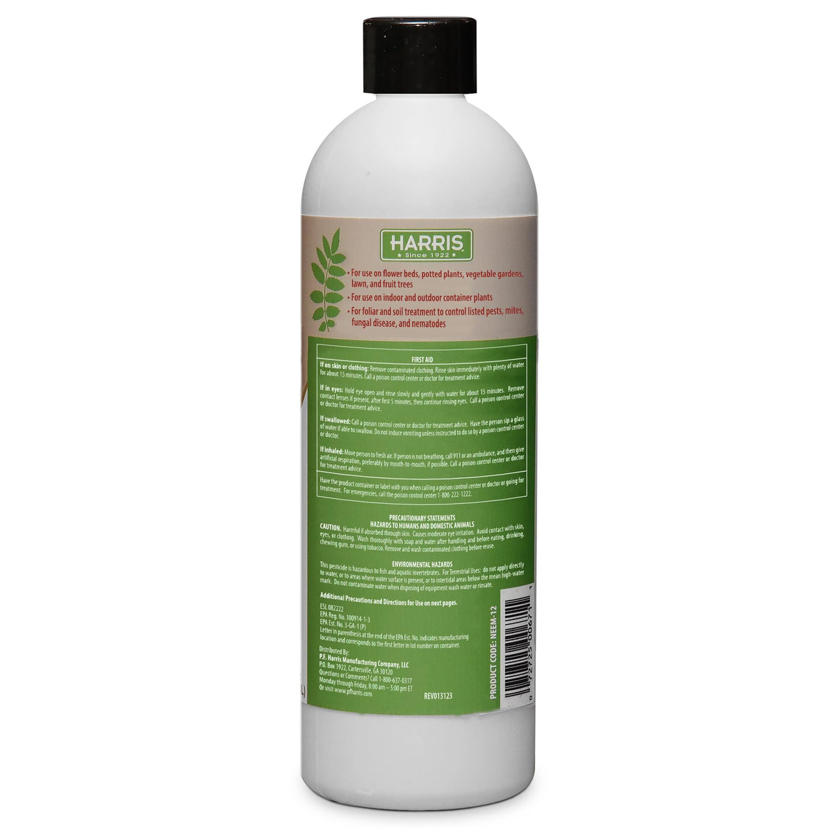 Harris Neem Oil concentrate EPA-registered formula for compliant pest control.