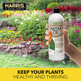 Harris Neem Oil concentrate organic gardening support for plant vitality.