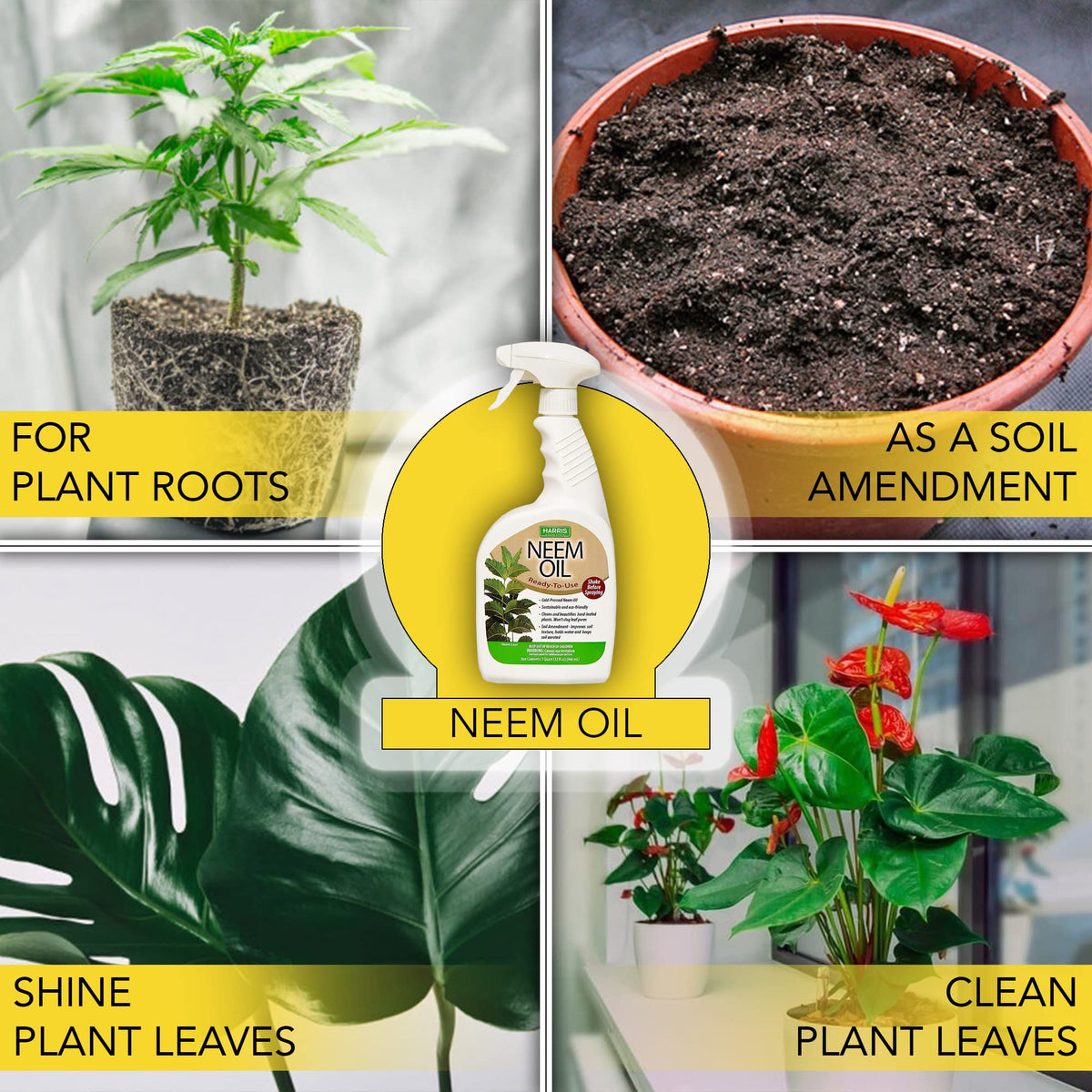 HARRIS Neem Oil Spray featuring cold pressed oil for plant health.