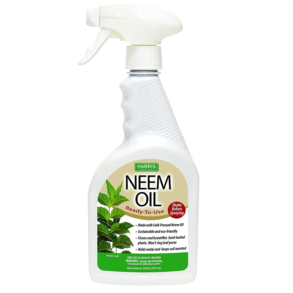 HARRIS Neem Oil Spray applied on indoor and outdoor plants for balanced growth.