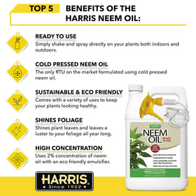 HARRIS Neem Oil Spray mist on leaves creates a natural, shiny foliage appearance.