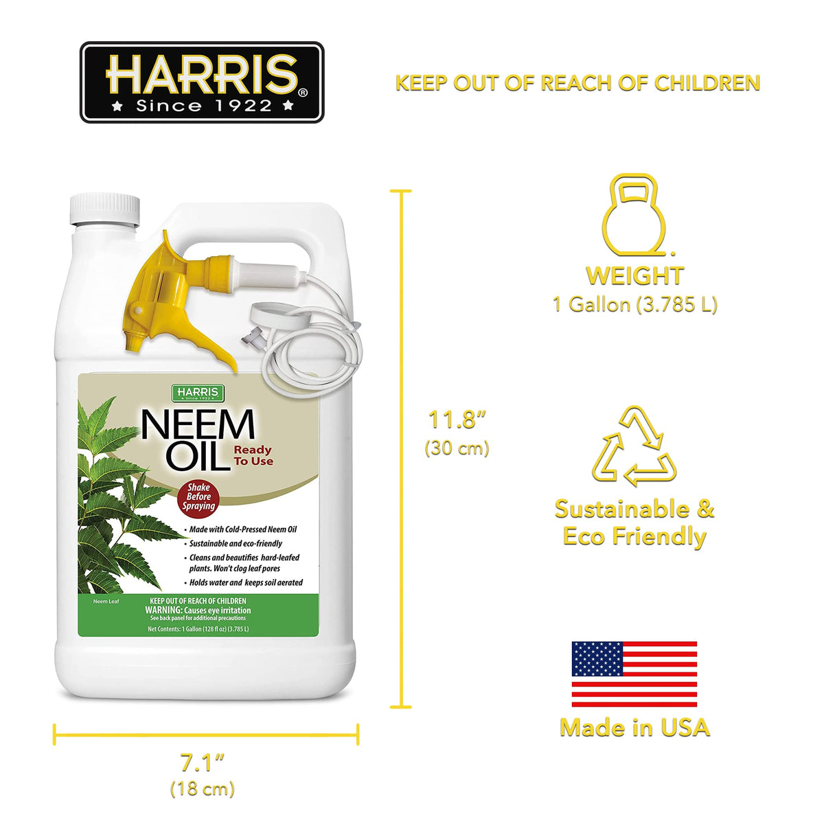 HARRIS Neem Oil Spray features eco-friendly emulsifier with 2% neem oil.