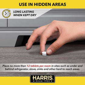 Using in hidden areas with HARRIS roach tablets.