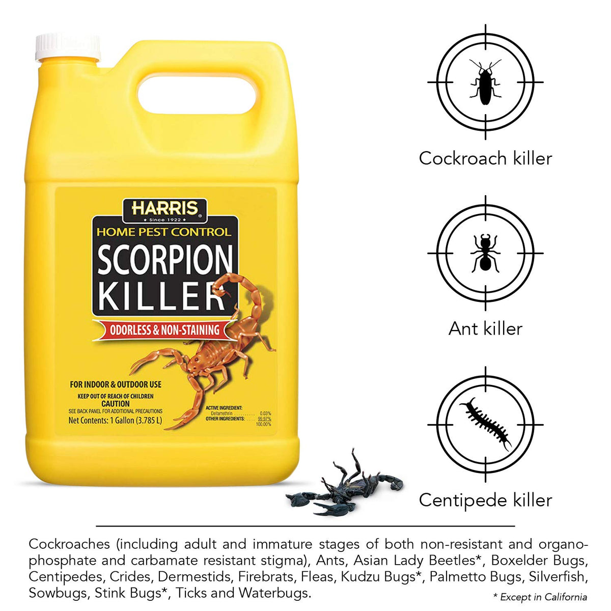 HARRIS Scorpion Killer application areas highlighting baseboards and corners