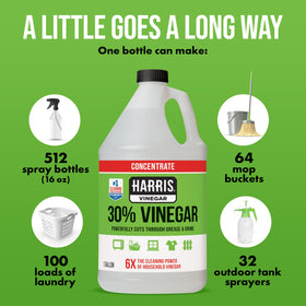 HARRIS vinegar used to clean kitchen surfaces effectively.