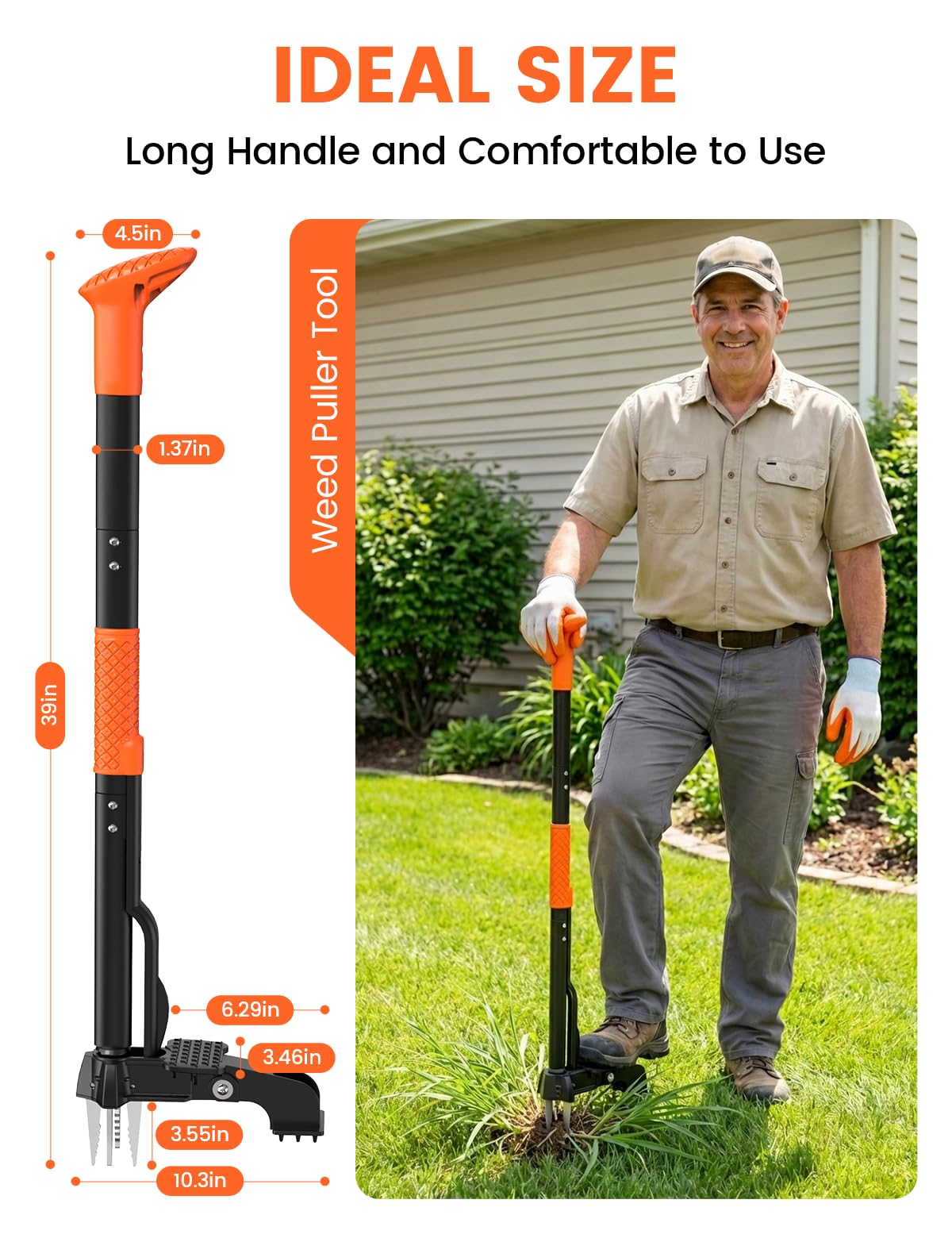 Haru Haru weed puller with 39-inch ergonomic handle reduces bending.
