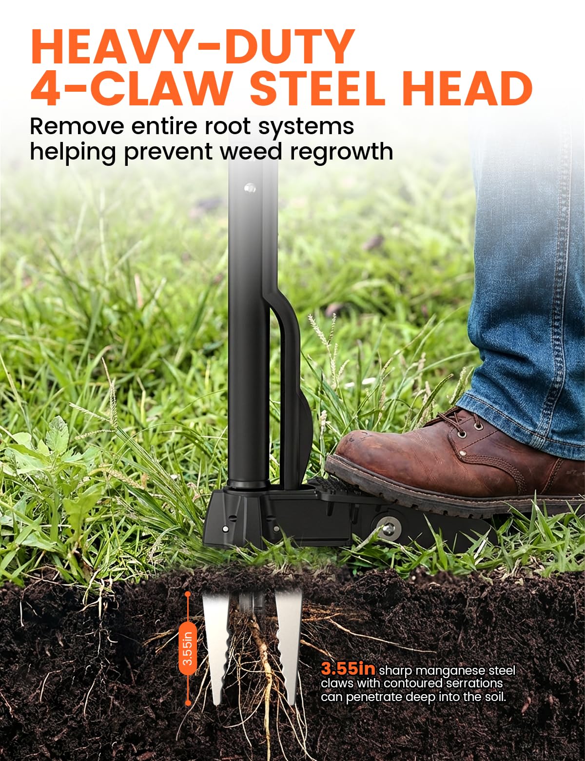 Haru Haru foldable-foot-pedal weed remover for compact storage after use.