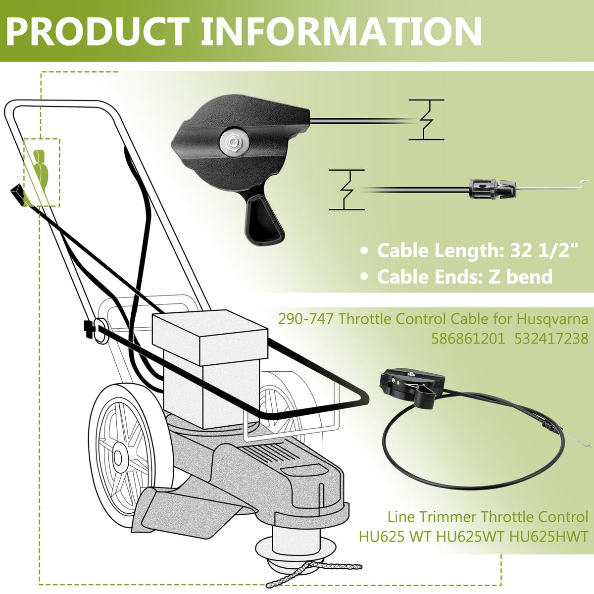 HASMX durable throttle cable construction for long-lasting lawn care performance.