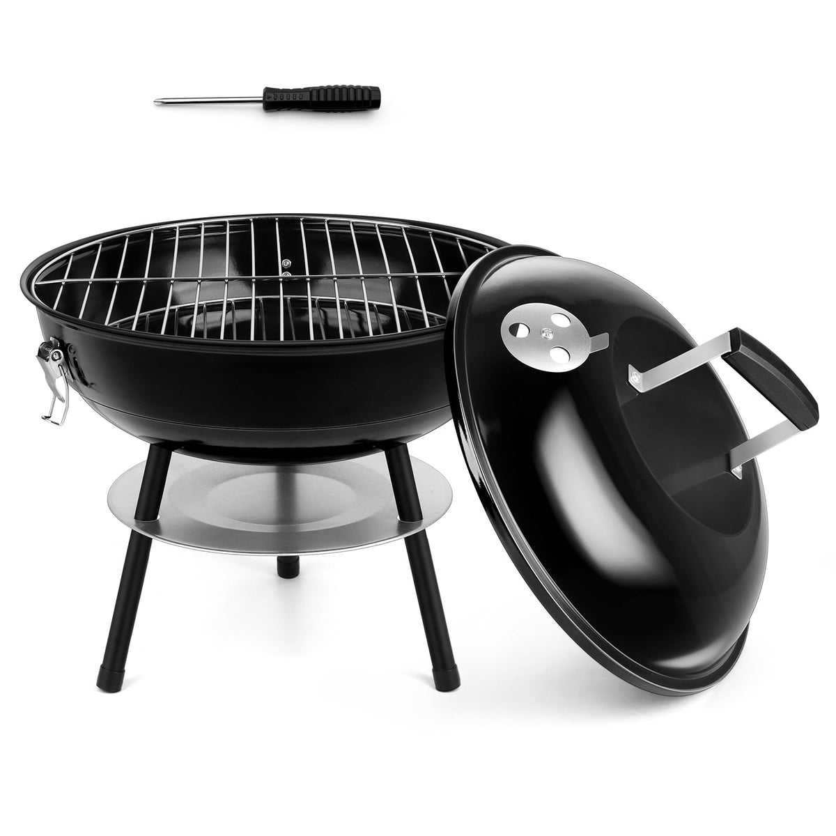 HaSteeL 14-inch charcoal grill with enamel finish for durable outdoor cooking