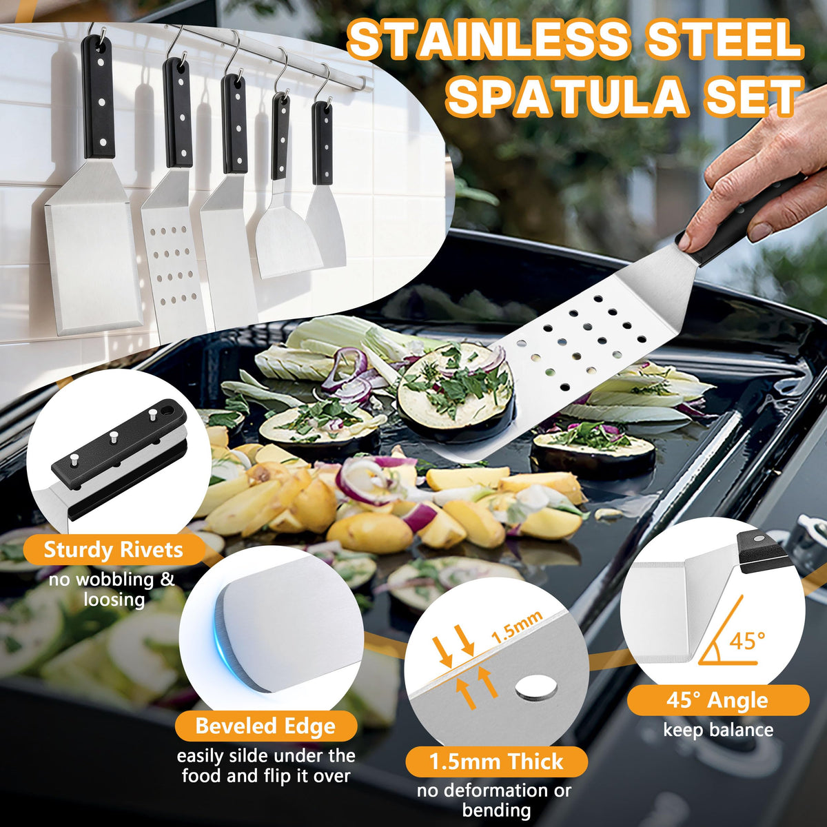 HaSteeL cast iron press ready to flatten foods on a hot surface.