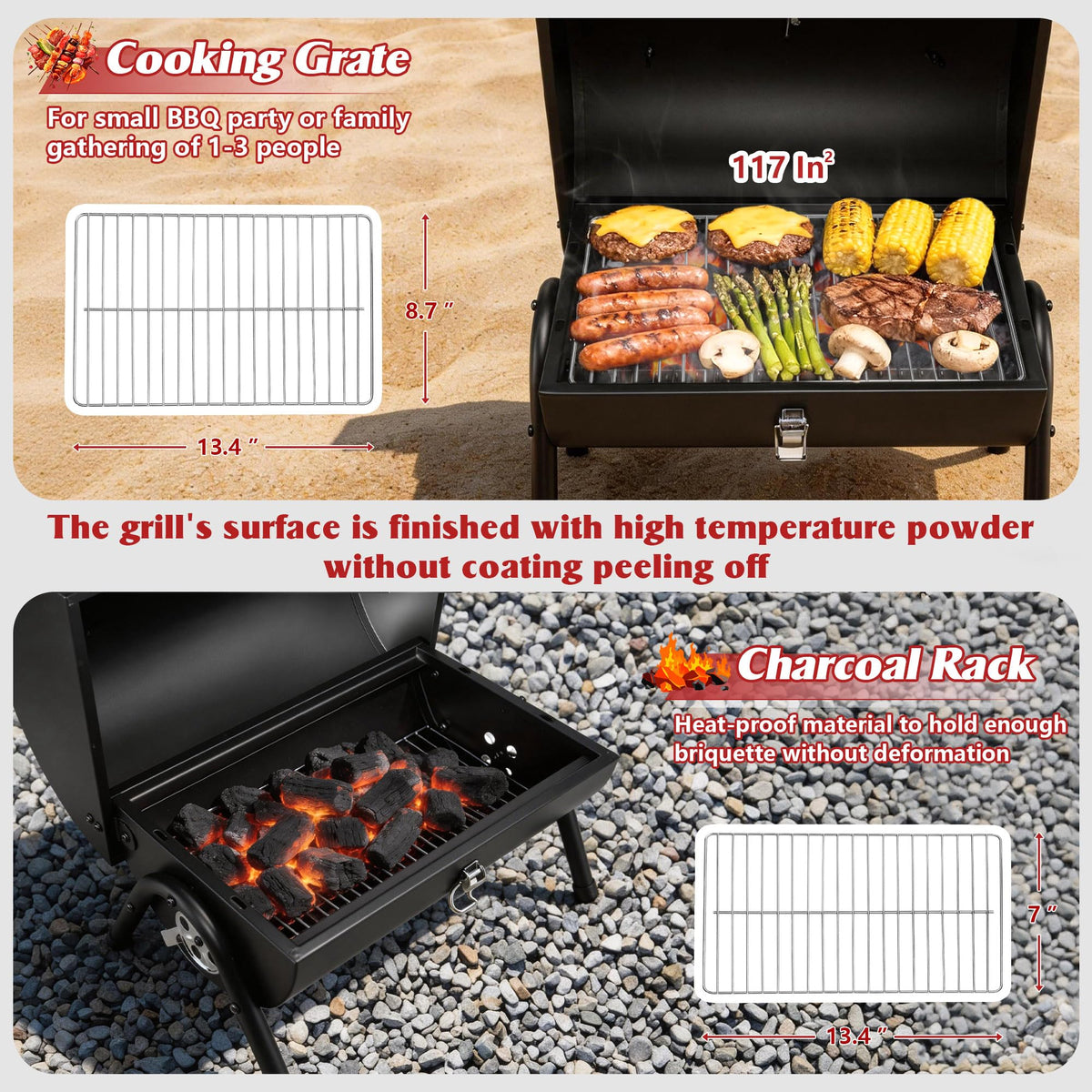 Compact HaSteeL grill offers 117-square-inch cooking area for 1–3 guests