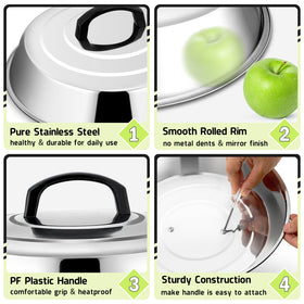 HaSteeL stainless steel dome with ergonomic handle, safe lifting during cooking.