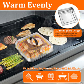 HaSteeL flat-top compatibility image demonstrates use on teppanyaki grills.