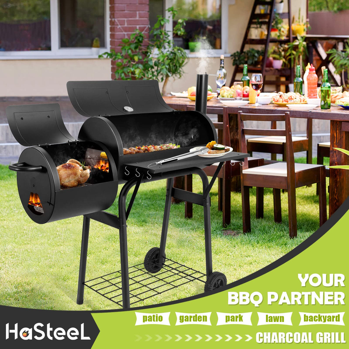HaSteeL front table provides space for seasonings and prep.