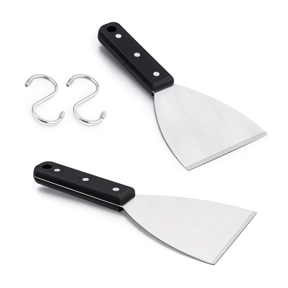 HaSteeL Griddle Scraper 2pc set with beveled edge for easy residue removal.