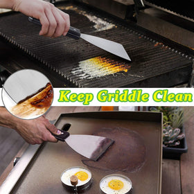 HaSteeL Griddle Scraper sturdy handle with 3 rivets for stability.