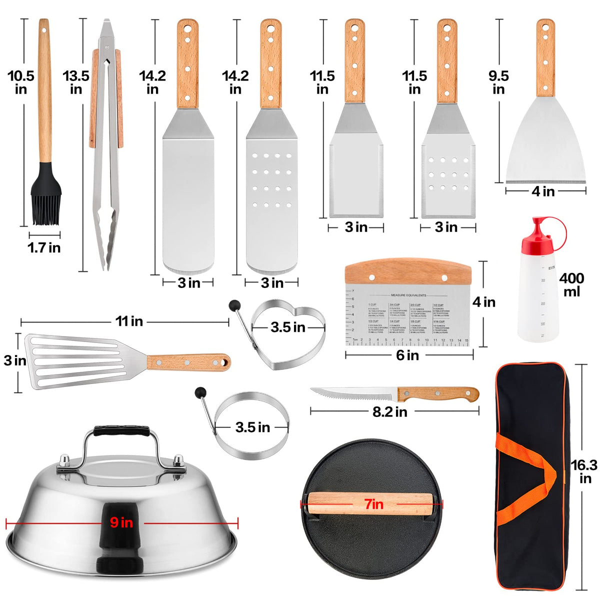 HaSteeL griddle spatula set with long flippers for quick turning.