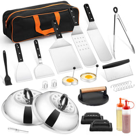 HaSteeL griddle spatulas arranged for easy flipping and control on a flat top.