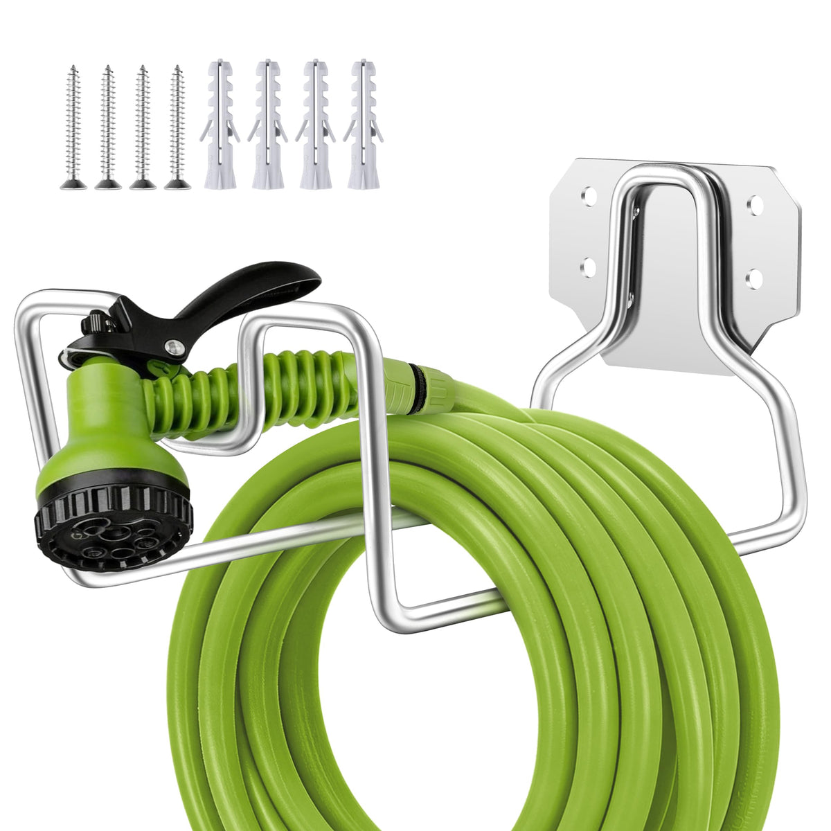 HaSteeL hose holder wall mount in 18/0 stainless steel keeps hoses neatly organized.