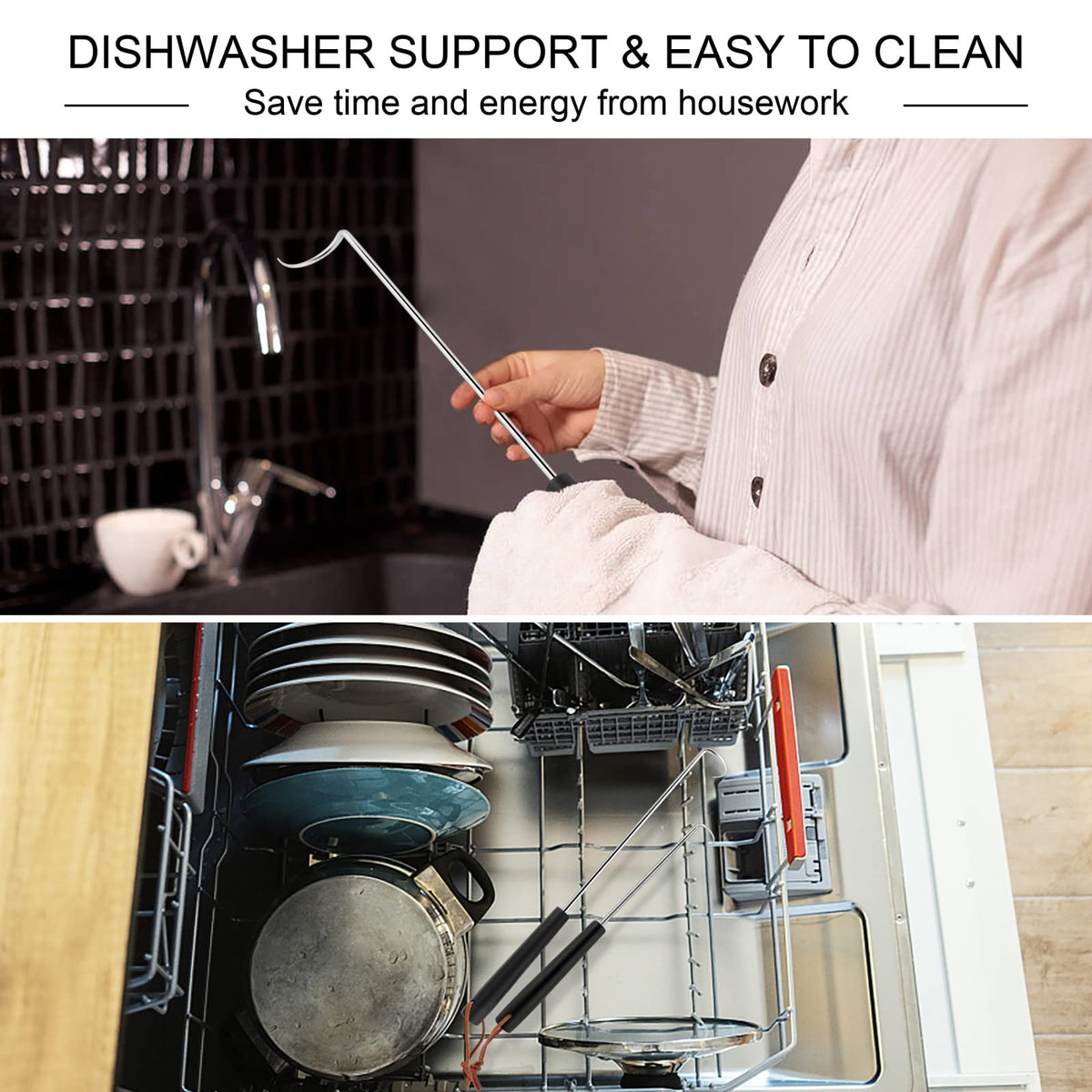 HaSteeL long handles keep hands away from heat while flipping