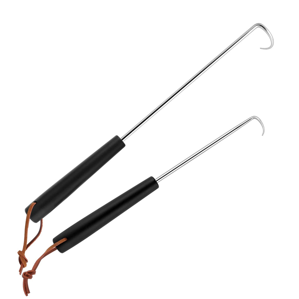 HaSteeL 12-inch meat hook flip in action on grill for flipping burgers