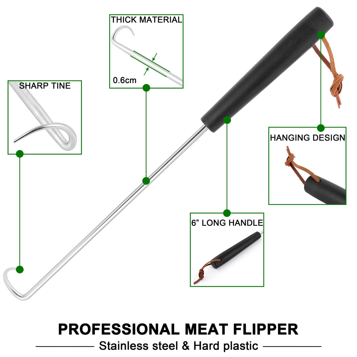 HaSteeL meat hook flipper set stainless steel construction for durable cooking