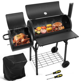 HaSteeL outdoor charcoal grill with cover protecting the grill from weather and dust.