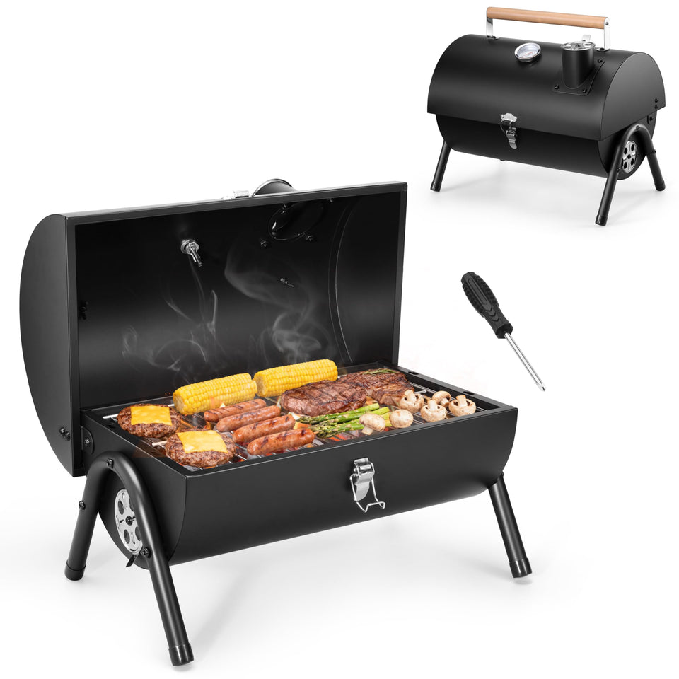 HaSteeL portable charcoal grill with thermometer lid, real-time temperature for precise cooking