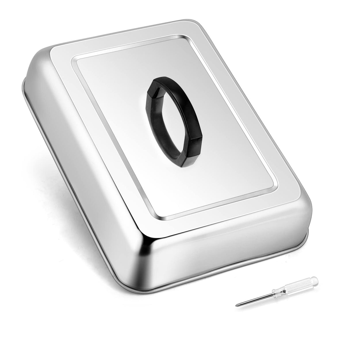 HaSteeL rectangular basting cover shields food, reduces splatter, and keeps heat even for grilling.