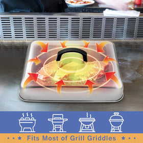 HaSteeL two-pack dome set suitable for burgers, veggies, and cheese.