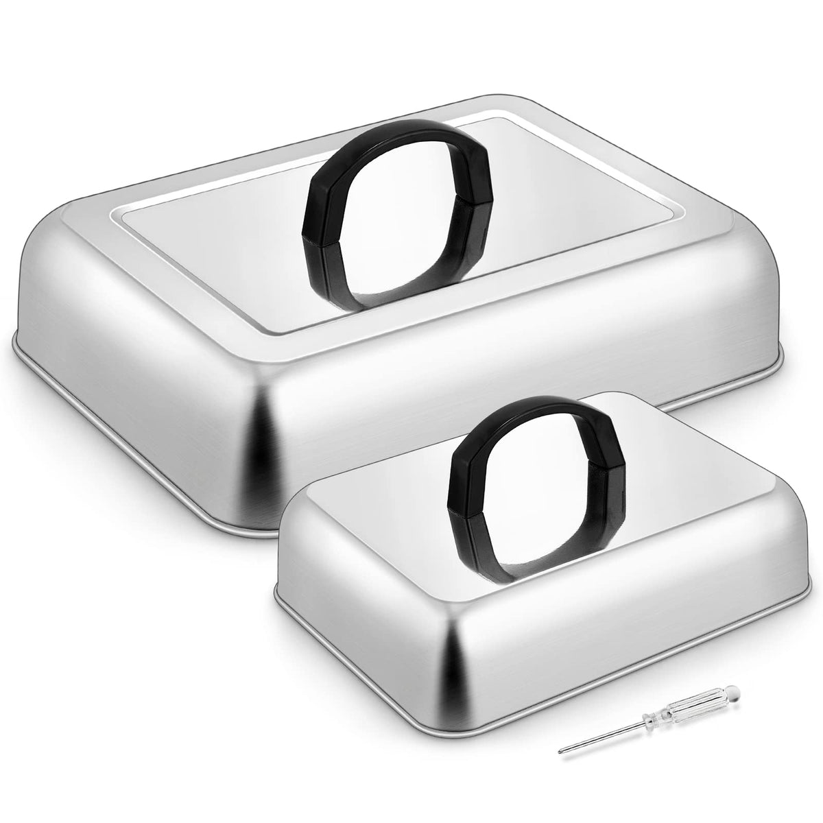 HaSteeL large rectangle cheese melting dome covers flat tops with even heat.