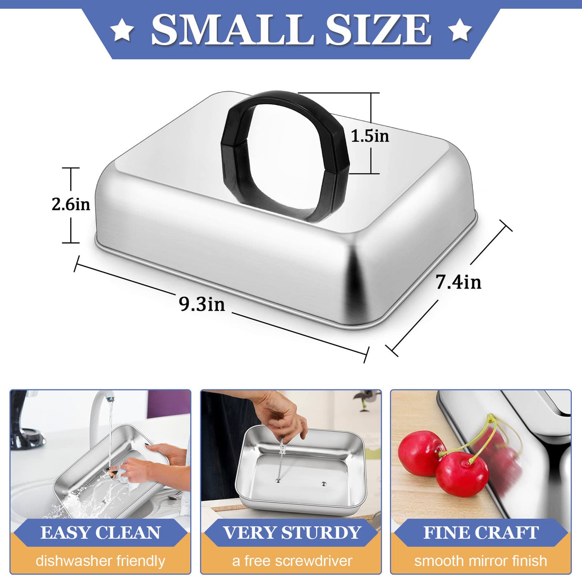 HaSteeL stainless steel basting cover with heat-proof handle for safe lifting.