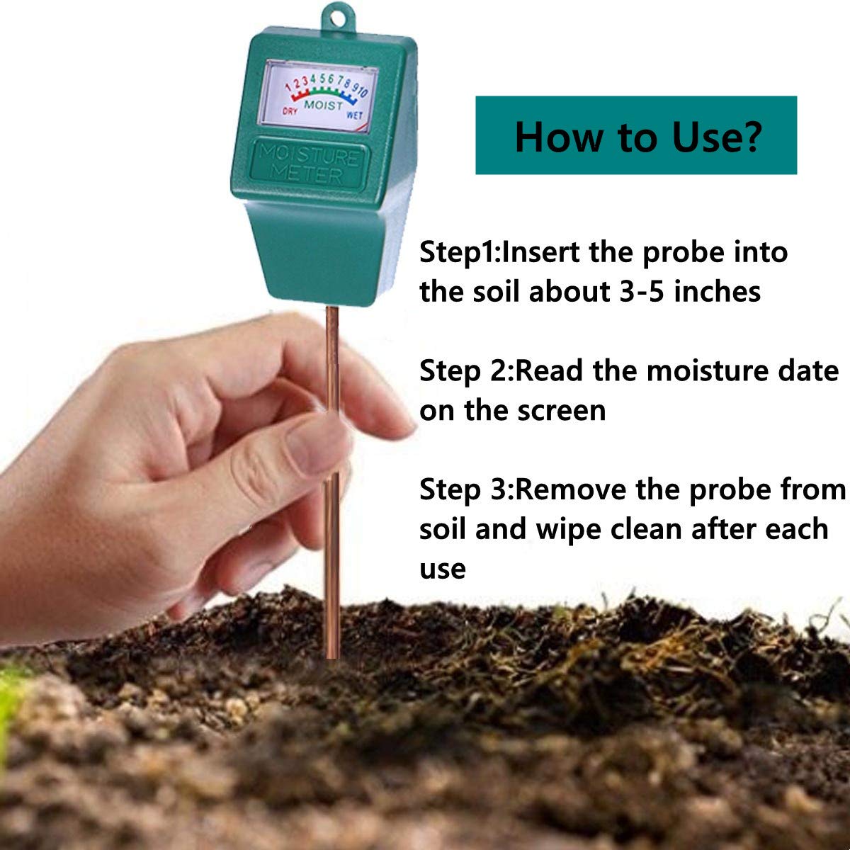 Hathdia plant hygrometer dial close-up showing moisture reading for watering decisions.
