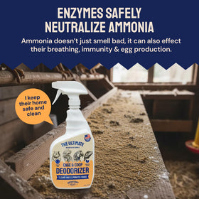 Hatortempt enzymatic cleaner odor elimination on coop surfaces.