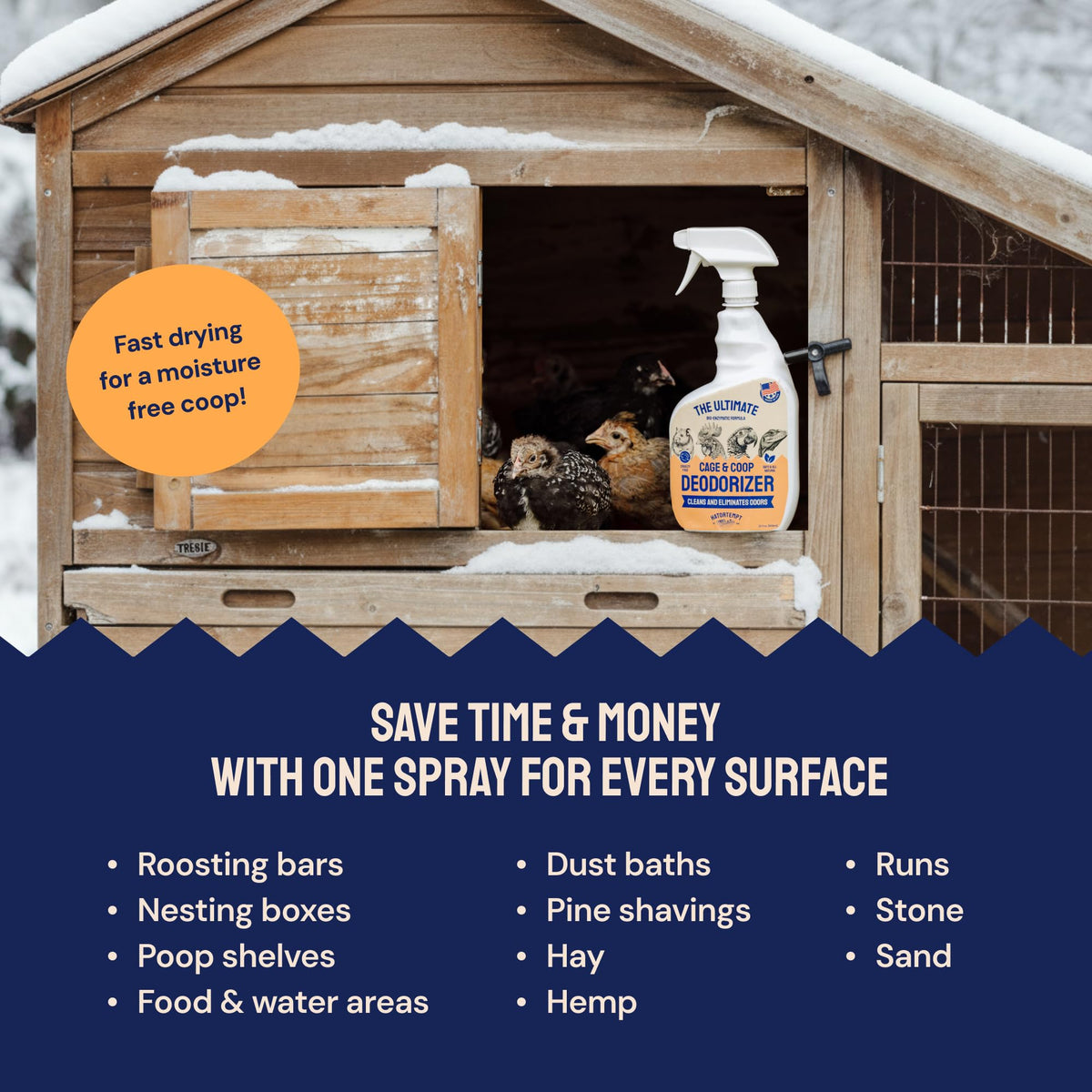 Hatortempt safe, non-toxic coop cleaner suitable for toys and nesting boxes.
